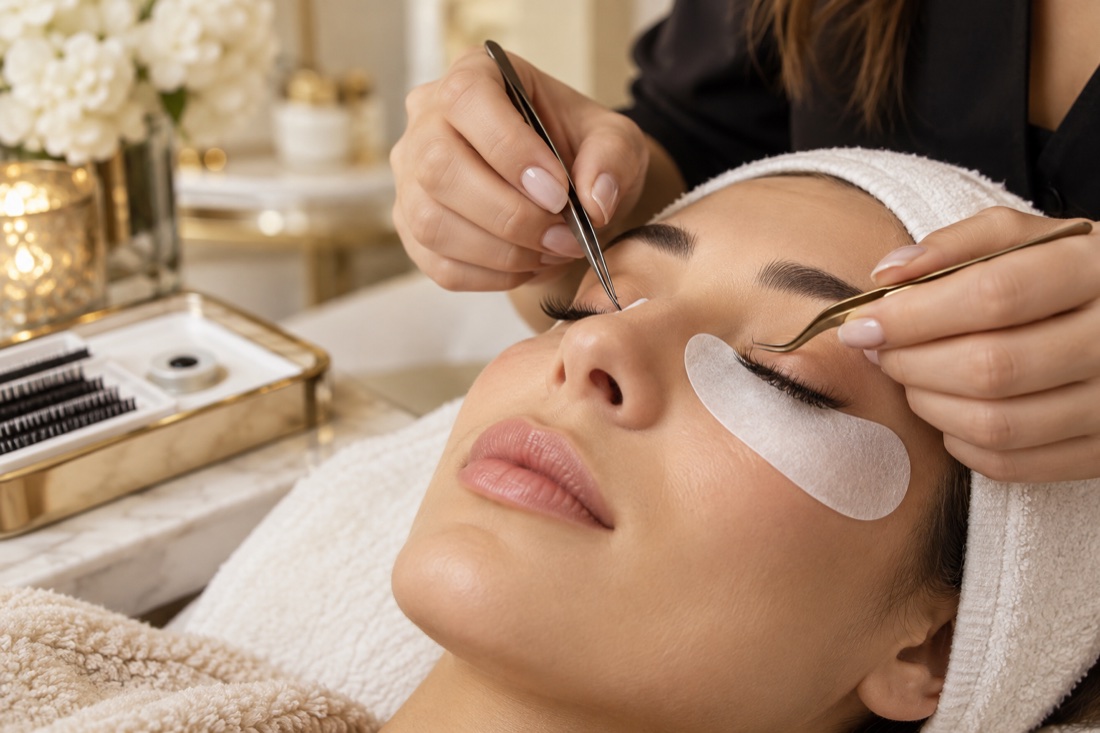 Detailed eyelash extension treatment