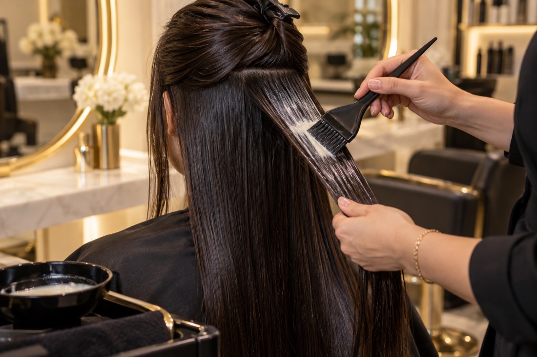 Glossy hair after a smoothing treatment
