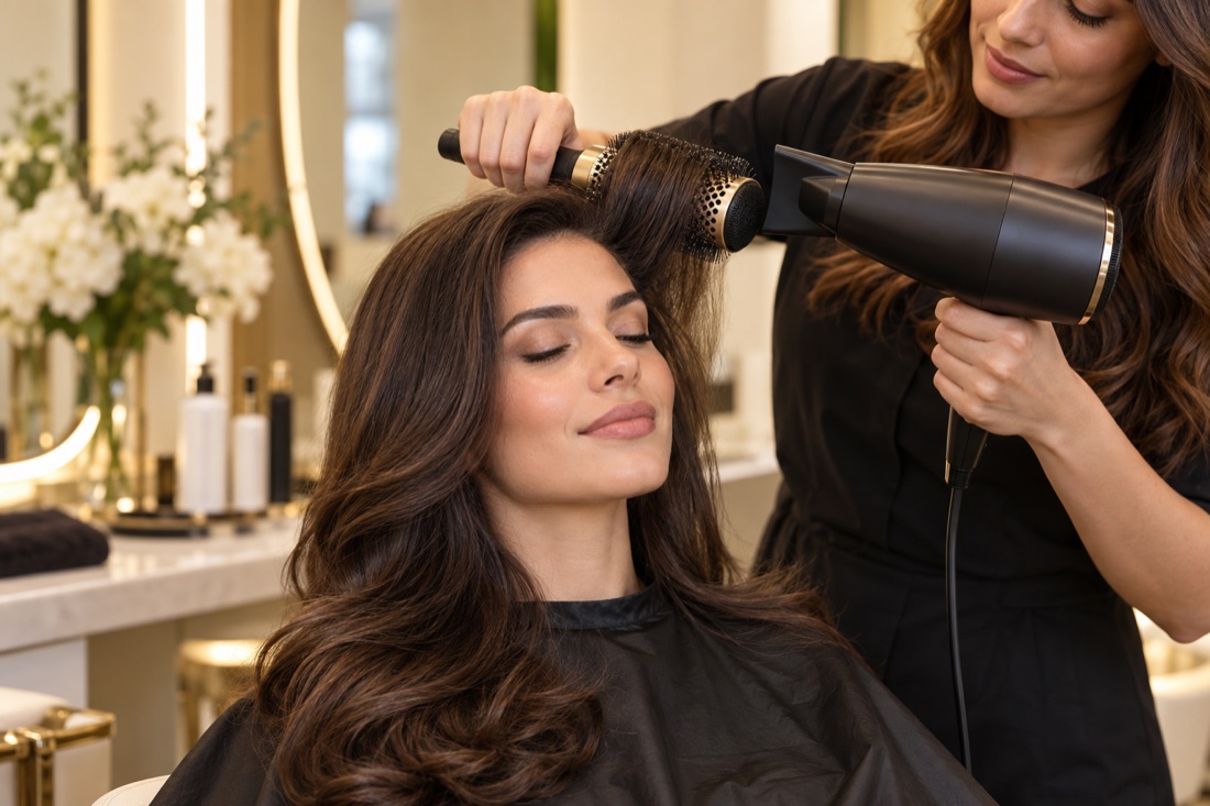 Salon wash haircut and blow dry service